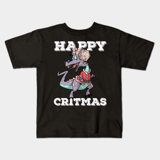 Critical Hit D20 Dice RPG Meme PnP Dragon Happy Critmas Gift Kids T-Shirt